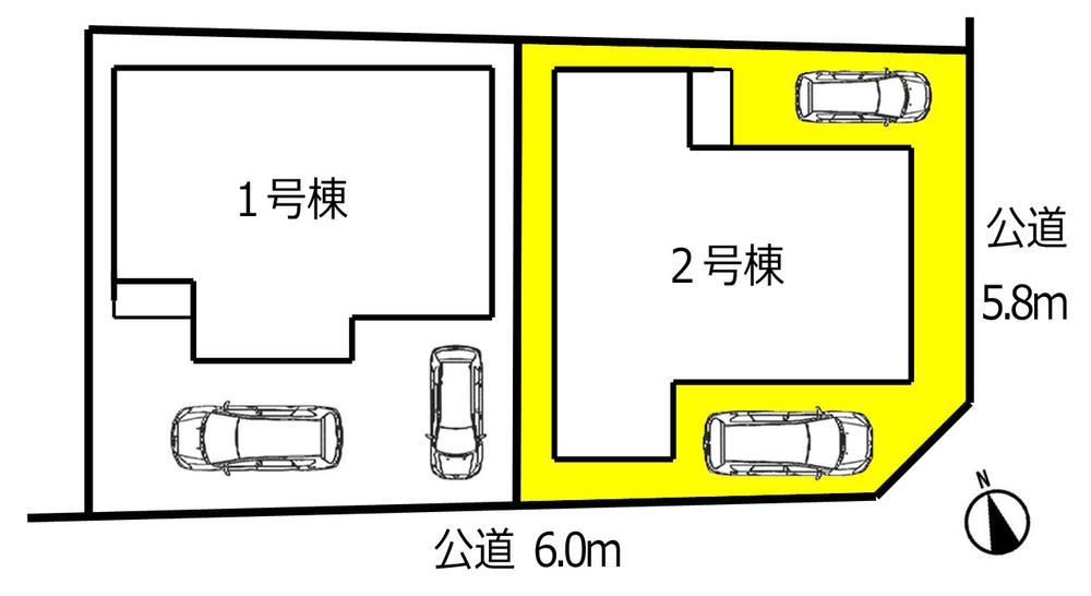 The entire compartment Figure. The property is 2 Building. Shaping land ・ Corner lot! You can parallel park two cars