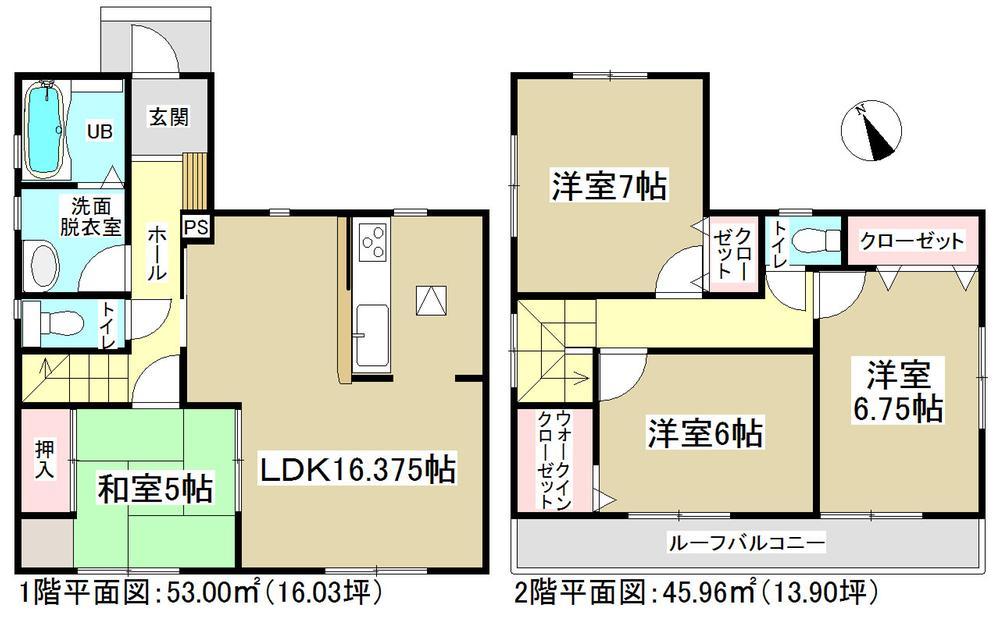 Floor plan. Sunny! There is a convenient walk-in closet in the housing on the second floor Western-style. 