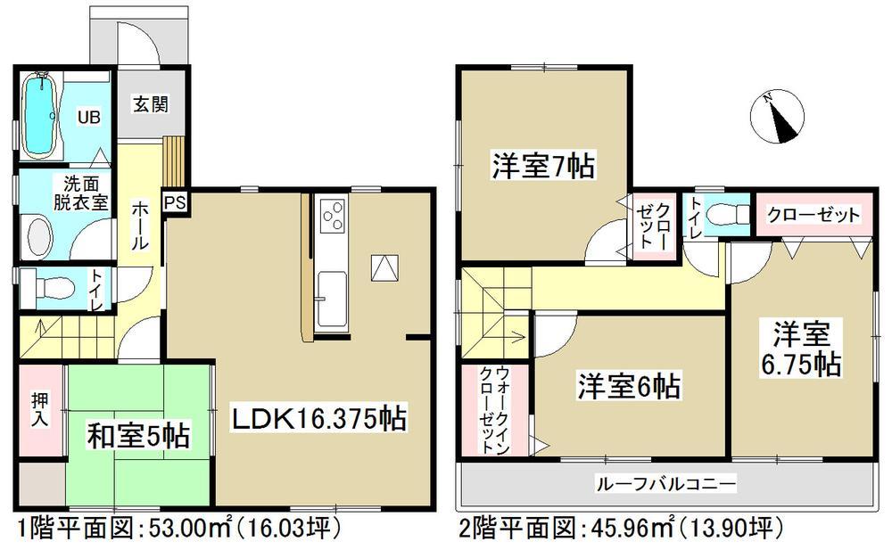 Floor plan. Sunny! There is a convenient walk-in closet in the housing on the second floor Western-style.
