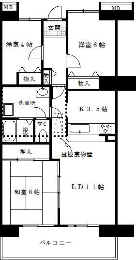 Floor plan. 3LDK, Price 10 million yen, Occupied area 77.48 sq m , Balcony area 9.87 sq m