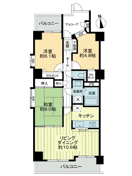 Floor plan. 3LDK, Price 9.5 million yen, Occupied area 70.23 sq m , Balcony area 11.54 sq m footprint 70.23 sq m , The type of 3DK.