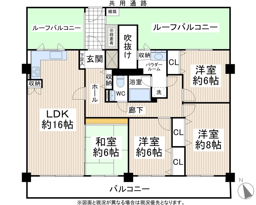 Floor plan. 4LDK, Price 14.8 million yen, Occupied area 97.74 sq m , Plan was realized in beautifully widefull the balcony area 16.51 sq m space