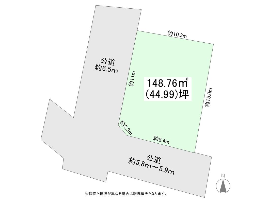 Compartment figure. Land price 12.7 million yen, Benefits of the terrain is a corner lot of land area 148.76 sq m southwest "corner lot" ・ Open open without feeling tightness ・ Well outlook, Security on the convenient ・ Such benefits good per sun born of would be "corner lot"