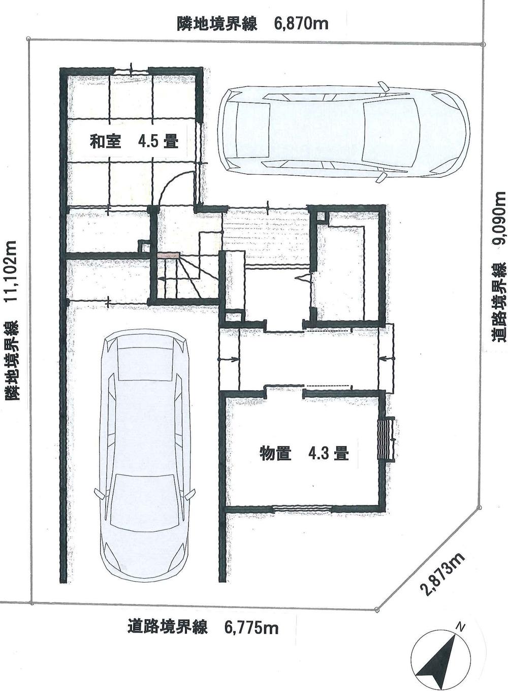Floor plan. 29,800,000 yen, 4LDK + S (storeroom), Land area 97 sq m , Building area 141.37 sq m 1F plan view ・ layout drawing