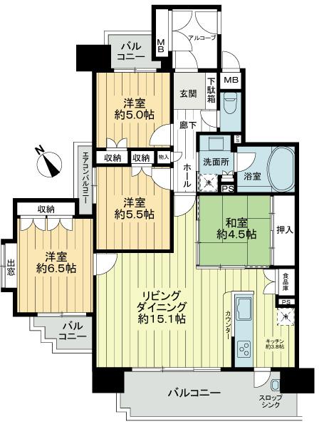 Floor plan. 4LDK, Price 23.8 million yen, Occupied area 87.05 sq m , Balcony area 18.24 sq m