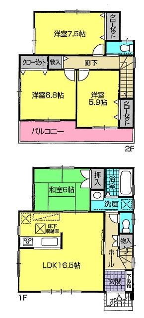 Floor plan. 22,800,000 yen, 4LDK, Land area 146.82 sq m , Building area 98.82 sq m 2 Building Floor plan