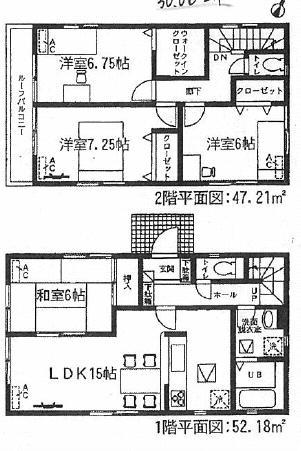 Floor plan. (Building 2), Price 33,800,000 yen, 4LDK, Land area 127.55 sq m , Building area 99.39 sq m