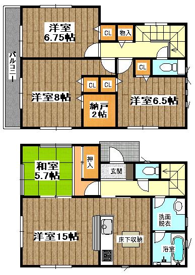 Floor plan. (6 Building), Price 29,900,000 yen, 4LDK+S, Land area 130.38 sq m , Building area 98.81 sq m