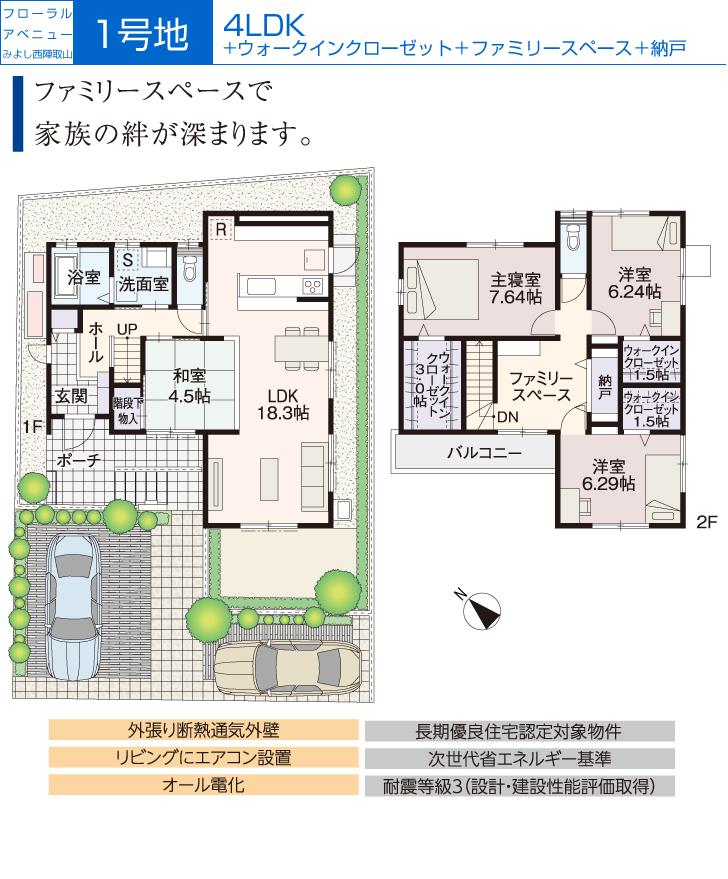 Floor plan.  [No. 1 destination] So we have drawn on the basis of the Plan view] drawings, Plan and the outer structure ・ Planting, etc., It may actually differ slightly from.  Also, furniture ・ Car, etc. are not included in the price. 