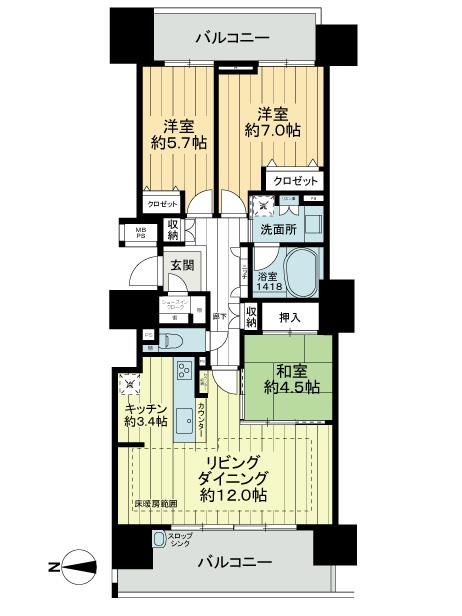 Floor plan. 3LDK, Price 23,700,000 yen, Occupied area 76.68 sq m , Balcony area 20.1 sq m contemplated the floor plan, Use comfortable living dining, etc. Please visit.