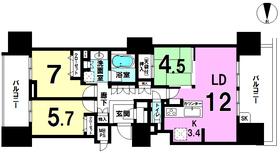 Floor plan. 3LDK, Price 23,700,000 yen, Occupied area 76.68 sq m , Balcony area 20.1 sq m