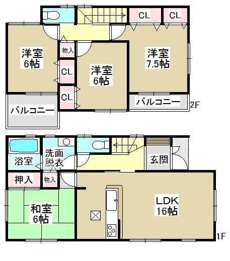 Floor plan. (Building 2), Price 35,800,000 yen, 4LDK, Land area 139.68 sq m , Building area 98.42 sq m