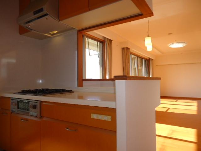 Kitchen. About 4.3 Pledge of face-to-face system kitchen [dishwasher dryer, Kiyoshikatsu water dispenser, Disposer down Wall cabinet, Face-to-face counter, Please refer to the back door, etc.].