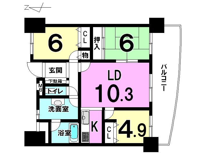 Floor plan. 3LDK, Price 13,900,000 yen, Occupied area 68.54 sq m , Balcony area 18.41 sq m