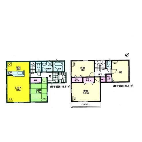 Floor plan. (1 Building), Price 30,900,000 yen, 3LDK+S, Land area 120.86 sq m , Building area 96.38 sq m