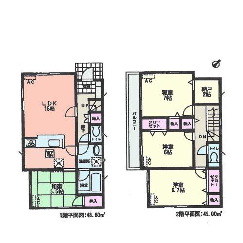 Floor plan. (Building 2), Price 28,900,000 yen, 4LDK+S, Land area 120.02 sq m , Building area 97.6 sq m