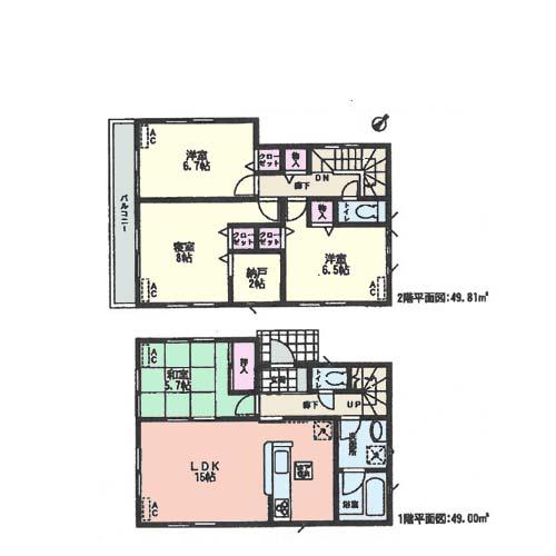 Floor plan. (6 Building), Price 29,900,000 yen, 4LDK+S, Land area 130.38 sq m , Building area 98.81 sq m