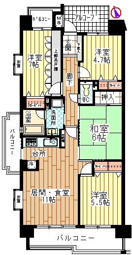 Floor plan. 4LDK, Price 17,900,000 yen, Occupied area 80.88 sq m , Balcony area 16.39 sq m 4LDK southwest angle dwelling unit