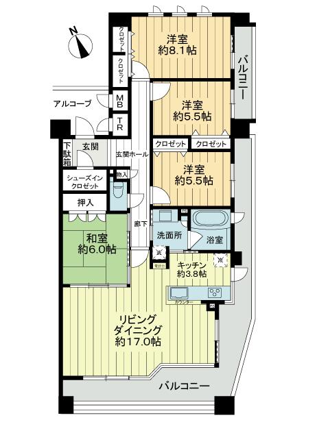 Floor plan. 4LDK, Price 30,800,000 yen, Footprint 105.62 sq m , Balcony area 27.55 sq m