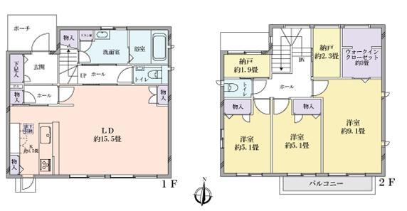 Floor plan. 39,800,000 yen, 3LDK + 2S (storeroom), Land area 206.66 sq m , Building area 111.88 sq m