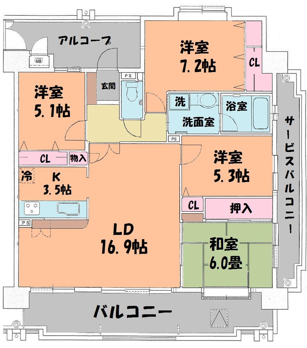 Floor plan. 4LDK, Price 24,800,000 yen, Occupied area 92.88 sq m , Balcony area 26.35 sq m