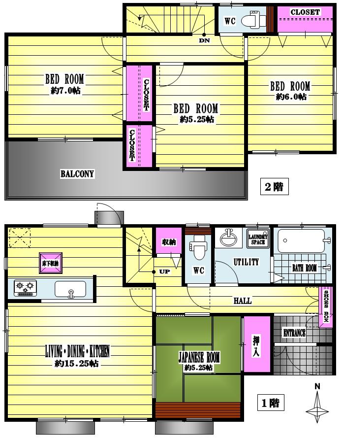 Floor plan. (1 Building), Price 34,800,000 yen, 4LDK, Land area 201.43 sq m , Building area 96.07 sq m