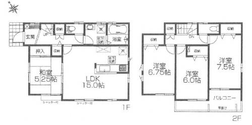 Floor plan. (3 Building), Price 31,900,000 yen, 4LDK, Land area 122.16 sq m , Building area 98.53 sq m