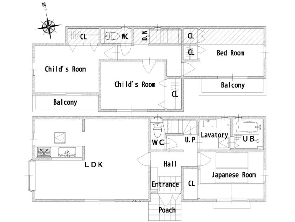 Building plan example (floor plan). Building plan example (No. 2 place) 4LDK, Land price 24 million yen, Land area 137.62 sq m , Building price 18.6 million yen, Building area 101.04 sq m