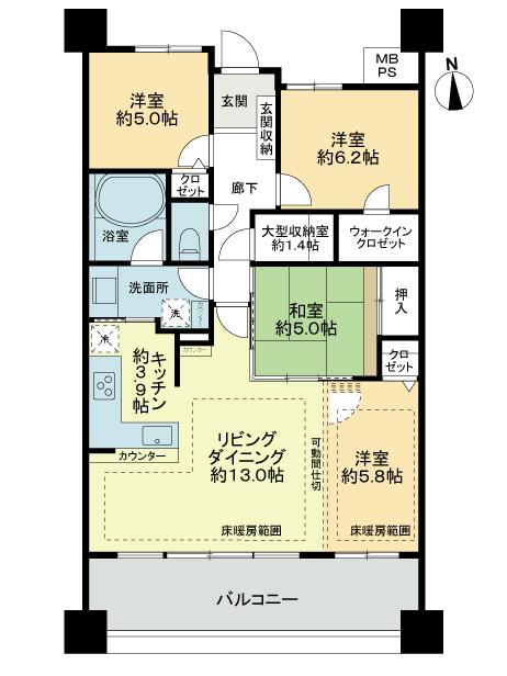 Floor plan. 4LDK, Price 28,900,000 yen, Occupied area 88.91 sq m , Balcony area 13.83 sq m floor plan