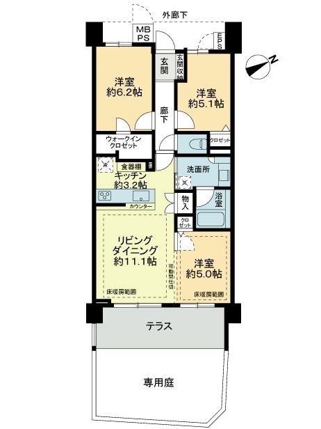 Floor plan. 3LDK, Price 27.5 million yen, Occupied area 68.58 sq m floor plan
