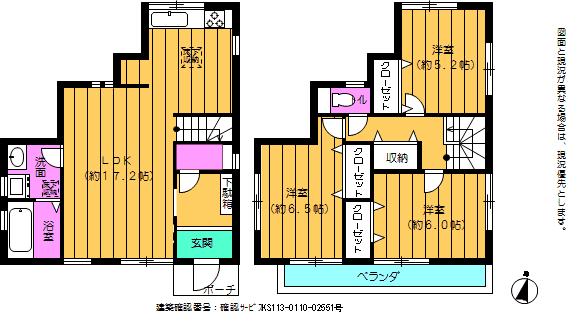 Floor plan. 25,800,000 yen, 3LDK, Land area 119.22 sq m , Building area 86.96 sq m all two buildings: Building 2