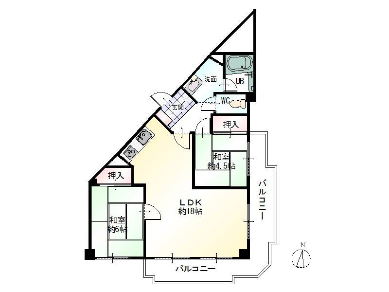 Floor plan. 2LDK, Price 4.8 million yen, Occupied area 57.26 sq m , Balcony area 12.76 sq m