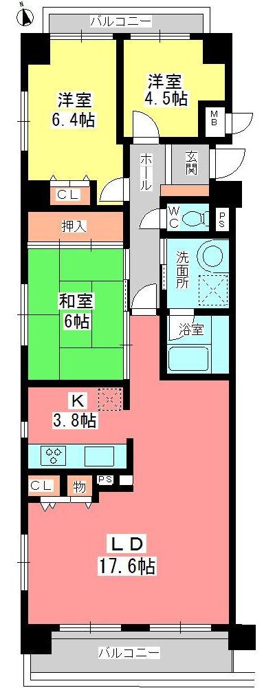 Floor plan. 3LDK, Price 16.8 million yen, Occupied area 82.72 sq m , Balcony area 11.04 sq m