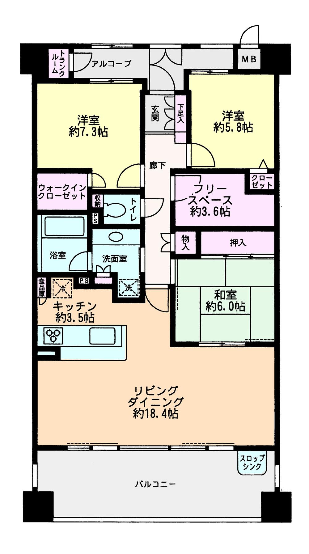 Floor plan. 3LDK + S (storeroom), Price 26,800,000 yen, Occupied area 98.45 sq m , Balcony area 16 sq m