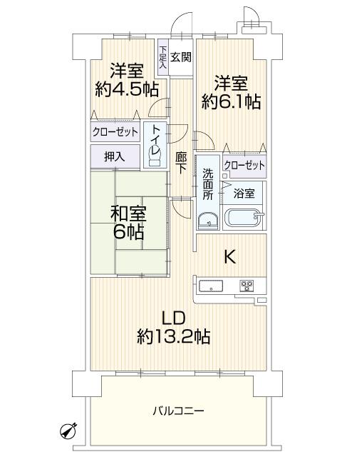 Floor plan. 3LDK, Price 16.8 million yen, Occupied area 70.57 sq m , Balcony area 15.86 sq m
