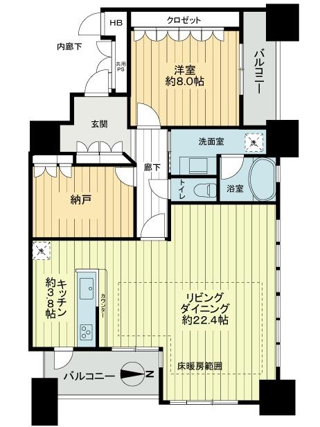 Floor plan. 1LDK + S (storeroom), Price 48 million yen, Occupied area 91.25 sq m , Balcony area 11.94 sq m 1SLDK, Corner room