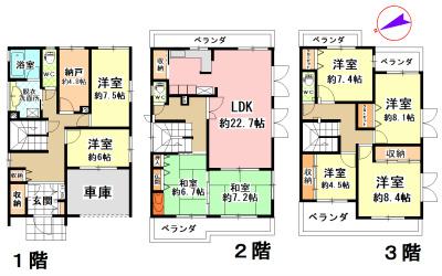 Floor plan. 57,800,000 yen, 8LDK+S, Land area 129.85 sq m , Building area 231.85 sq m