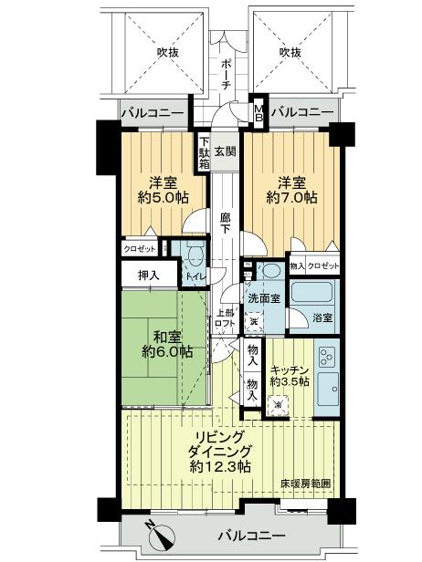 Floor plan. 3LDK, Price 20.8 million yen, Occupied area 75.03 sq m , Balcony area 14.2 sq m