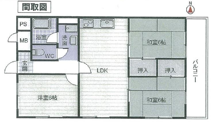Floor plan. 3LDK, Price 5.8 million yen, Occupied area 56.36 sq m , Balcony area 7.68 sq m