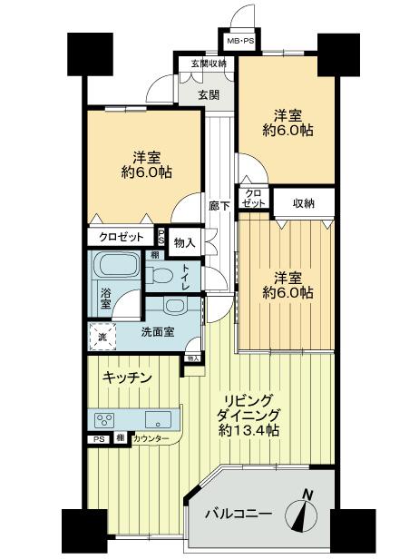 Floor plan. 3LDK, Price 28 million yen, Occupied area 78.09 sq m , Balcony area 7.38 sq m