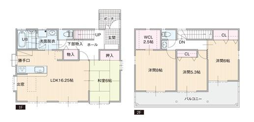 Building plan example (floor plan). Building plan example (C partition) 4LDK, Land price 21,090,000 yen, Land area 135.28 sq m , Building price 22,810,000 yen, Building area 105.17 sq m