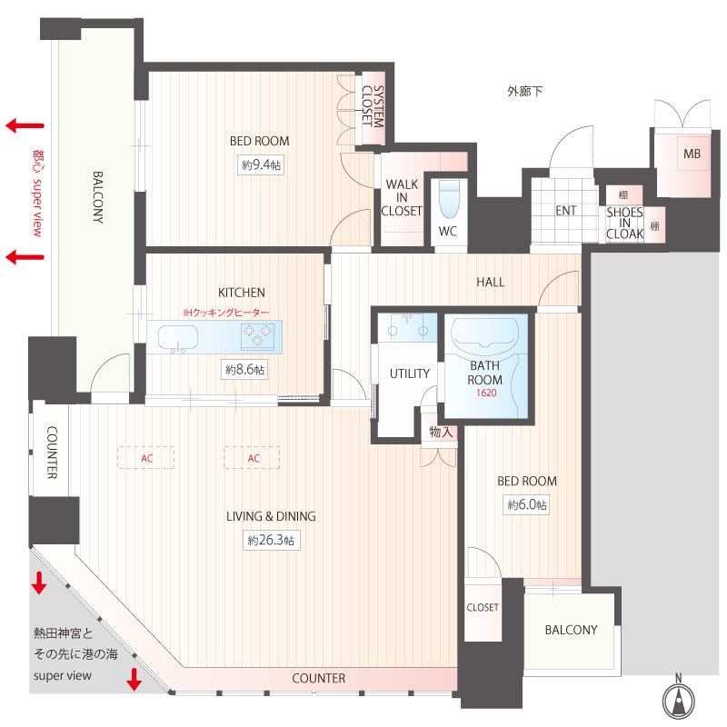 Floor plan. 2LDK, Price 73 million yen, Footprint 115.21 sq m , Balcony area 12.7 sq m