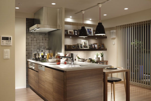 Kitchen.  [kitchen] Adopt an open kitchen style that stuck to the sense of unity with the living-dining to all mansion. Of course able to focus on design and the beauty of the as part of the Interior, Also it provides serve functionality (A type model room)
