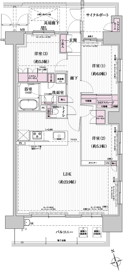 Floor: 3LDK, occupied area: 86.55 sq m