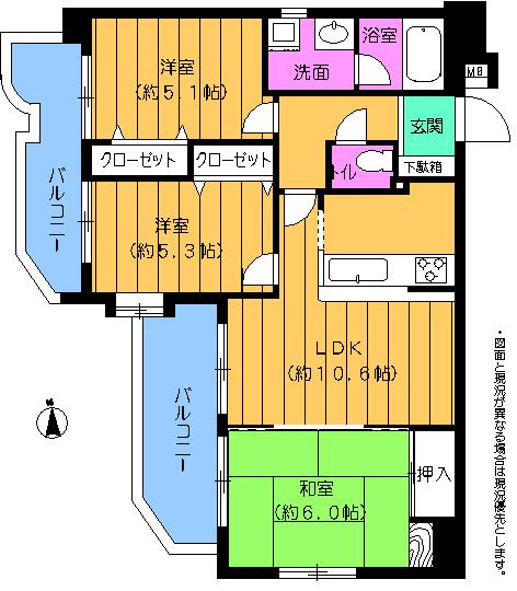 Floor plan. 3LDK, Price 11.5 million yen, Occupied area 62.72 sq m , Balcony area 62.72 sq m