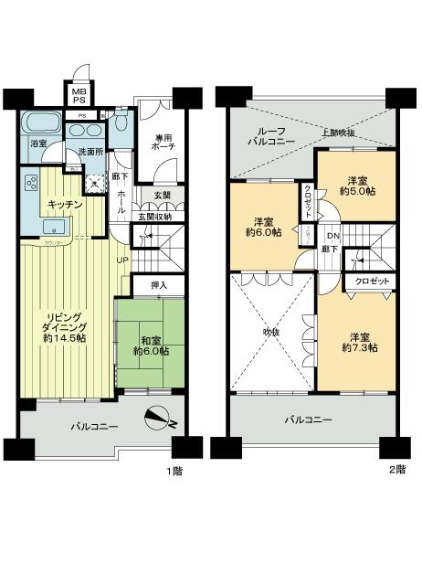 Floor plan. 4LDK, Price 34,800,000 yen, Occupied area 97.12 sq m , Balcony area 24.27 sq m