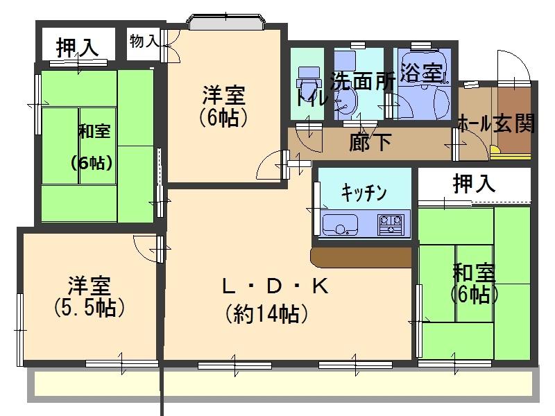 Floor plan. 4LDK, Price 14.5 million yen, Occupied area 84.23 sq m , Sunny in the wide balcony of the balcony area 12.25 sq m south 3 rooms!