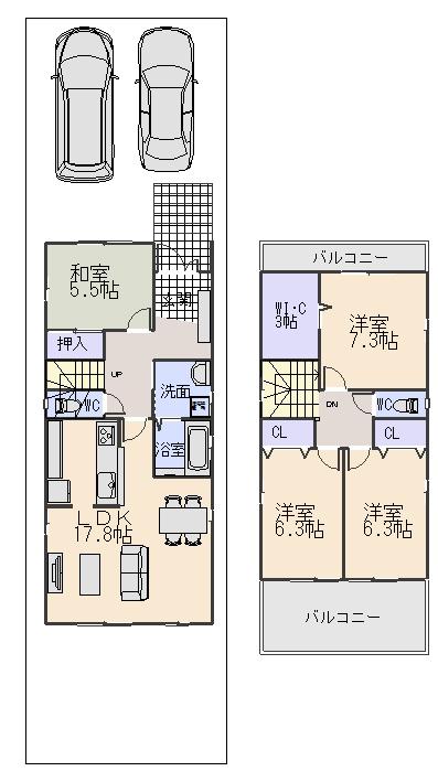 Building plan example (floor plan). Building plan example (west section) 4LDK, Land price 39,280,000 yen, Land area 142.39 sq m , Building price 20,520,000 yen, Building area 109.96 sq m