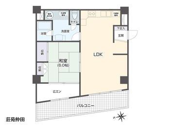 Floor plan. 1LDK, Price 7.45 million yen, Occupied area 56.18 sq m , Balcony area 12.5 sq m