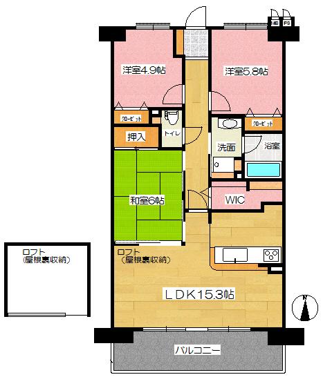 Floor plan. 3LDK, Price 23.8 million yen, Footprint 75.4 sq m , Between the balcony area 11.7 sq m floor plan